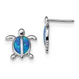 Blue Created Opal Turtle Post Earrings Sterling Silver Rhodium-plated QE14035, MPN: QE14035, 191101…