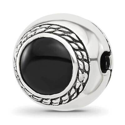 Black Onyx Lucky Stone Hinged Bead Sterling Silver QRS4308, MPN: QRS4308,