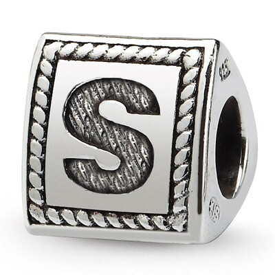 Letter S Triangle Block Bead - Sterling Silver QRS1429S, MPN: QRS1429S, 883957304786