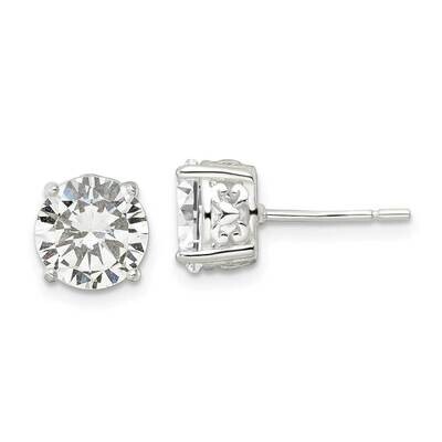 CZ Diamond Circle Post Earrings Sterling Silver Polished QE16139, MPN: QE16139, 196904169681