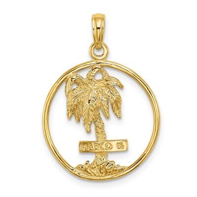 Marco Island Palm Tree In Round Frame Charm 14k Gold 2-D K8083, MPN: K8083, 637218060795