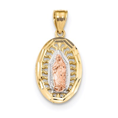 White Rhodium Diamond -cut Oval CZ Lady of Guadalupe Pendant 14k Two-Tone Gold K6349, MPN: K6349, 8…