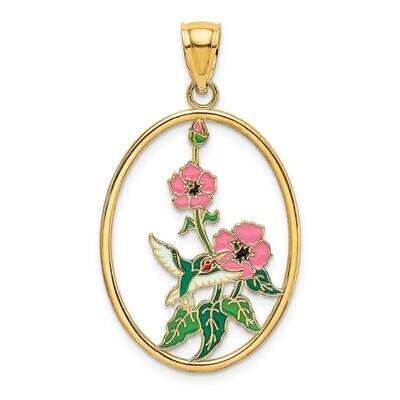 Hummingbird Flowers In Oval Frame Charm 14k Gold Enamel K6863, MPN: K6863, 637218127467