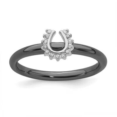 Black-plated Dia. Horseshoe Ring Sterling Silver QSK1980, MPN: QSK1980, 191101723704