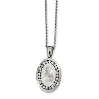 Laser Cut with Diamond CZ Mary 22 inch Necklace Stainless Steel Polished SRN2448-22 by Chisel, MPN:…