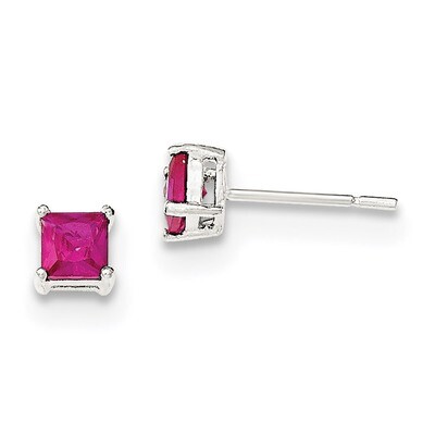 Red Glass Post Earrings Sterling Silver Polished QE12364, MPN: QE12364, 883957804460