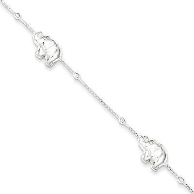 9 Inch Elephant with &amp; 2 Inch Extension Anklet Sterling Silver Polished QG2799-9, MPN: QG2799-9, 88…