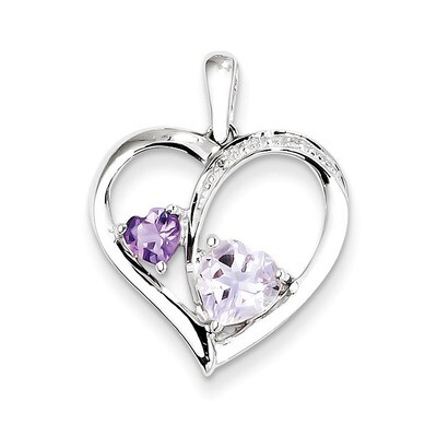 Diamond Amy Pink Amethyst Heart Pendant Sterling Silver Rhodium QP3186PQ, MPN: QP3186PQ, 8839574622…