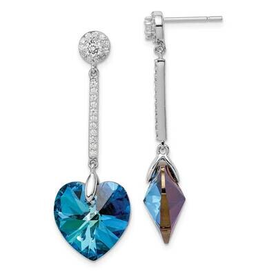Clear &amp; Blue Crystal Heart Dangle Post Earri Sterling Silver Rhodium-plated QE14430, MPN: QE14430, …