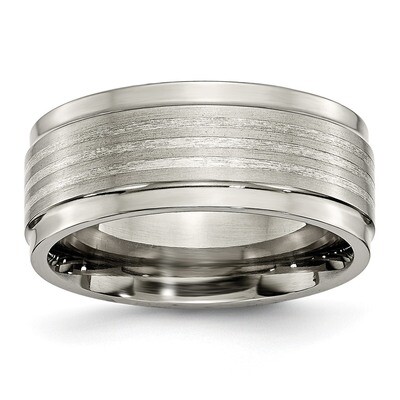 Argentium .925 Silver Inlay Ridged Edge 9mm Band Titanium TB423-10