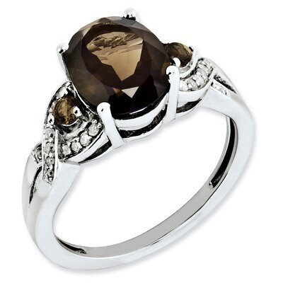 Smoky Quartz Ring Sterling Silver Diamond QR3041SQ, MPN: QR3041SQ, 883957361437