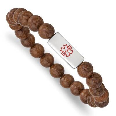 Enamel Medical Id Zingana Wood Bracelet Stainless Steel Polished SRB2806, MPN: SRB2806, 191101861970