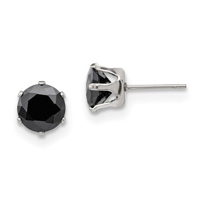 8mm Black Round Diamond CZ Stud Post Earrings Stainless Steel Polished SRE1095 by Chisel, MPN: SRE1…