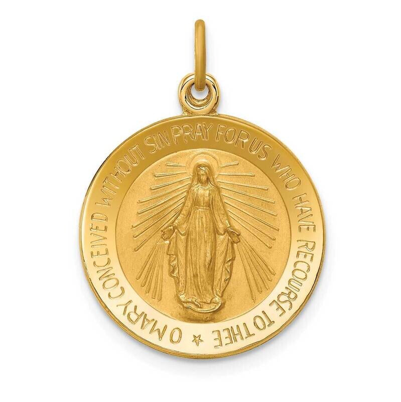 Small Round Miraculous Medal 14k Gold Solid Polished Satin XR1773