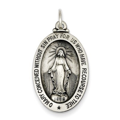 Miraculous Medal Antiqued Sterling Silver QC445, MPN: QC445, 191101182150
