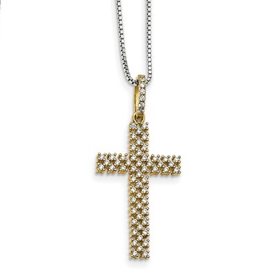 Gold-Tone &amp; CZ Cross Necklace Sterling Silver QMP1417-18, MPN: QMP1417-18, 191101072284