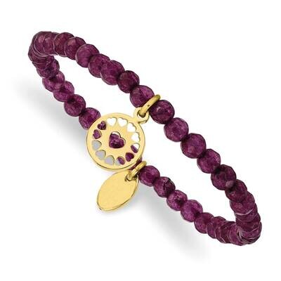 Yellow Ip Heart Dark Purple Jade Stretch Bracelet Stainless Steel Polished SRB2364, MPN: SRB2364, 1…