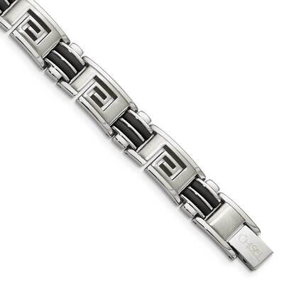 Black Rubber Brushed &amp; Polished 8.5 Inch Bracelet Stainless Steel SRB480-8.5 by Chisel, MPN: SRB480…