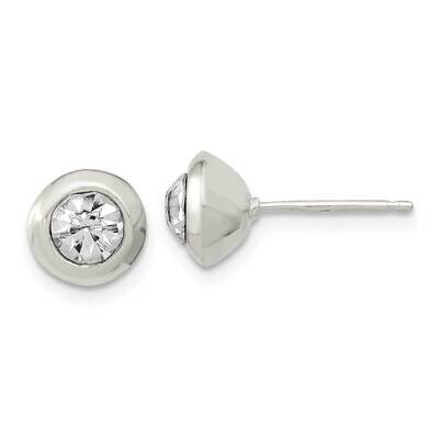 Round Bezel CZ Diamond Post Earrings Sterling Silver Polished QE16138, MPN: QE16138, 196904169728
