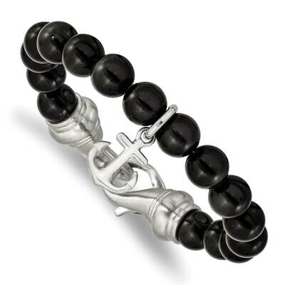 Black Agate Beads 8 Inch Anchor Bracelet Stainless Steel Brushed SRB2493-8, MPN: SRB2493-8, 1911018…