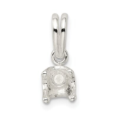 Round 4-Prong 3.0mm Closed Back Loose Bail Pendant Setting Sterling Silver SS3229, MPN: SS3229,