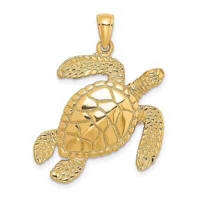 Large Textured Swimming Sea Turtle Charm 14k Gold K8163, MPN: K8163, 637218080960
