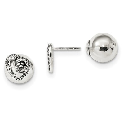 CZ Diamond Heart Front Back Post Earrings Sterling Silver Polished QE13320, MPN: QE13320, 191101234…