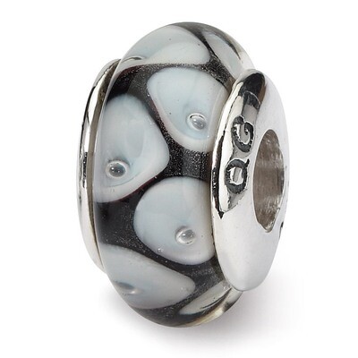 Black Grey Hand-blown Glass Bead - Sterling Silver QRS1125, MPN: QRS1125, 883957735054