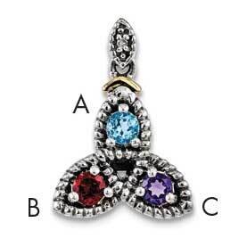Three-stone and Diamond Mother&#39;s Pendant Sterling Silver &amp; 14k Gold QMPD28/3SY, MPN: QMPD28/3SY,