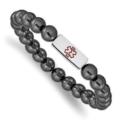 Medical Id Plate Hematite Bead Stretch Bracelet Stainless Steel Polished SRB2627, MPN: SRB2627, 191…