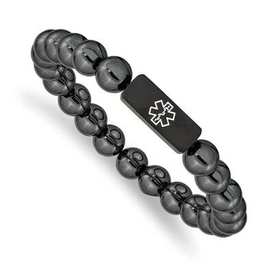 Black-Plated Medical Id Hematite Bead Stretch Brace Stainless Steel Brushed SRB2626, MPN: SRB2626, …