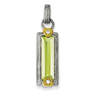 Vermeil Light Green Diamond Pendant Sterling Silver QP1015, MPN: QP1015, 191101279355