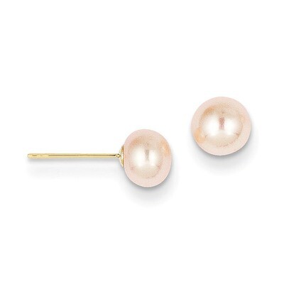 5-6mm Pink Button Cultured Pearl Stud Earrings 14k Gold X50BPI, MPN: X50BPI, 191101433092