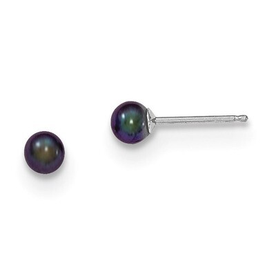 3-4mm Black Round Cultured Pearl Stud Earrings 14k White Gold XW30PB, MPN: XW30PB, 191101434969
