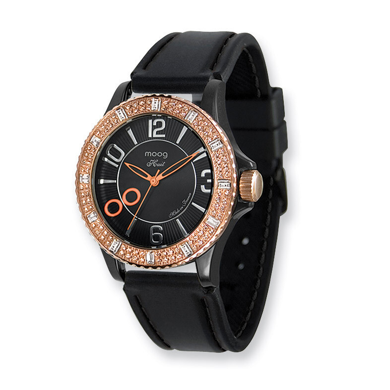 Moog Huit Rose-plated Black Dial Black Silicon Strap Watch - Fashionista