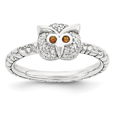 Garnet &amp; Diamond Owl Ring Sterling Silver QSK1858, MPN: QSK1858, 886774376547