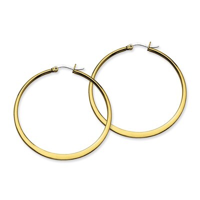 Gold IP plated Tapered 50mm Hoop Earrings - Stainless Steel SRE574 by Chisel, MPN: SRE574, 88395758…