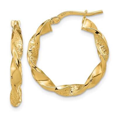 Textured Twisted 3mm Hoop Earrings 14k Gold Polished TF1969, MPN: TF1969, 191101785825