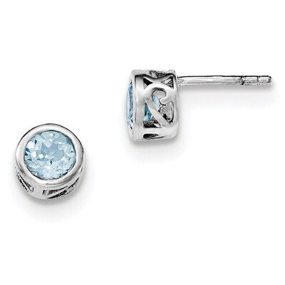 Blue Topaz Round Post Earrings Sterling Silver Rhodium Polished QE12625BT, MPN: QE12625BT, 19110107…