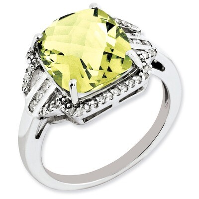 Lemon Quartz Ring Sterling Silver Diamond QR3050LQ, MPN: QR3050LQ, 883957403496