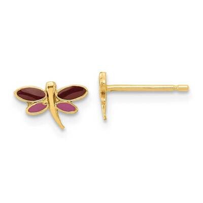 Plum/Purple Enamel DragoNFLy Post Earrings 14k Gold Polished GK1140 by Madi K, MPN: GK1140, 8839579…