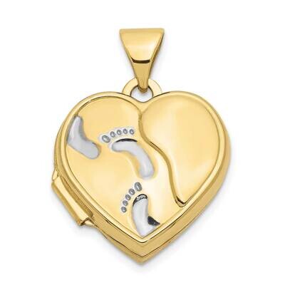 White Rhodium 15mm Reversible Foot Prints Heart Locket 10k Gold 10XL646, MPN: 10XL646,