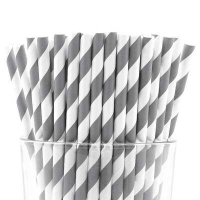 Pack of 150 Gray Wide Stripe Bio-degradable Paper Straws GM22623, MPN: GM22623, 788089151140