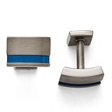 Grey Ti Brushed Blue Anodized Stripe Cufflinks Titanium TBC131