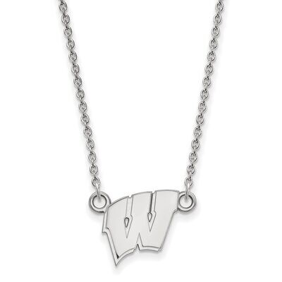 University of Wisconsin Small Pendant with Chain Necklace 14k White Gold 4W015UWI-18, MPN: 4W015UWI…