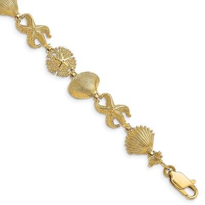 Four Shell Link Bracelet 14k Gold Textured FB1612-7, MPN: FB1612-7, 191101009945