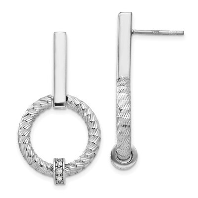 Leslie&#39;s CZ Diamond Cut Dangle Post Earrings Sterling Silver Polished HB-QLE1233, MPN: QLE1233, 191…