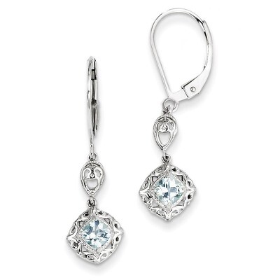 Aquamarine Lever Back Earrings Diamond Sterling Silver QE10019AQ, MPN: QE10019AQ, 883957599465