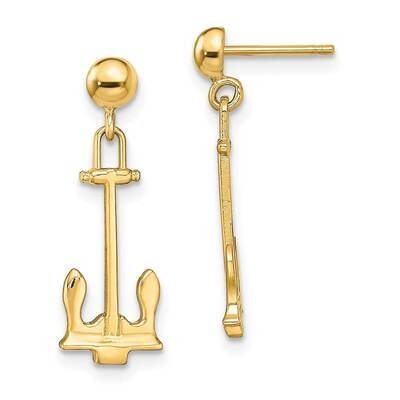 Navy Anchor Dangle Earrings 14k Gold Polished TE842, MPN: TE842, 637218069705