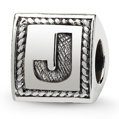 Letter J Triangle Block Bead - Sterling Silver QRS1429J, MPN: QRS1429J, 883957304595